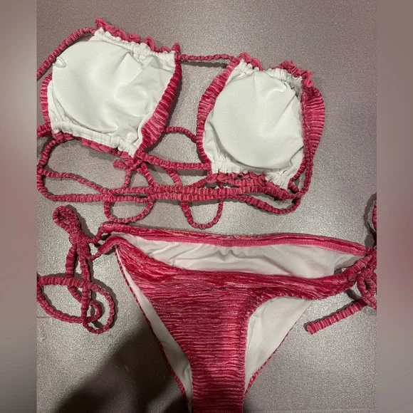 Velvet Ruched Bandeau tie side Bikini swimsuit - Picture 2 of 6